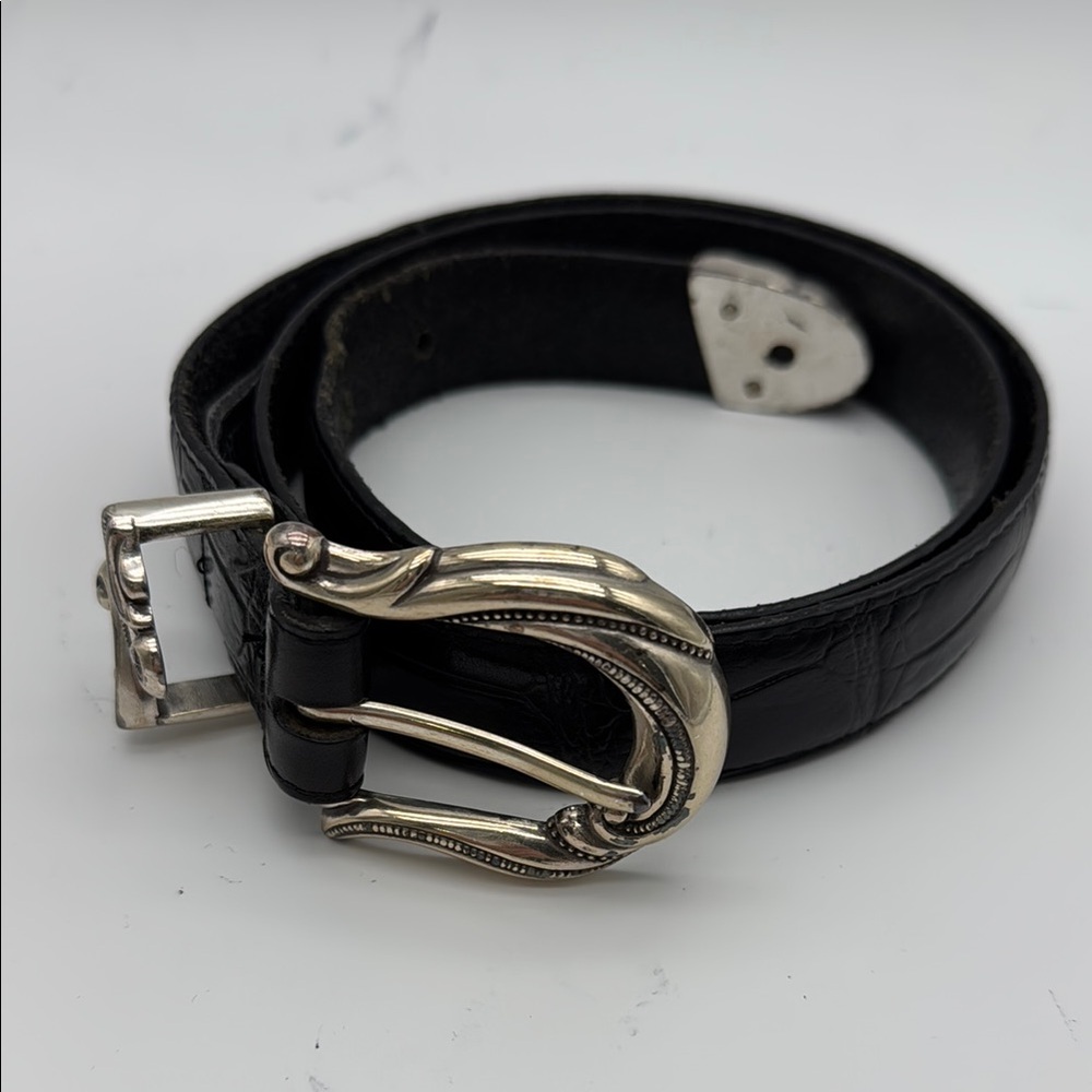 Brighton Black and Silver Leather Belt with Western Buckle 24503‎